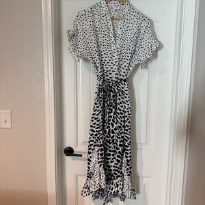 Corey Lynn Calter Polka Dot Ruffle Midi Dress – Size XS